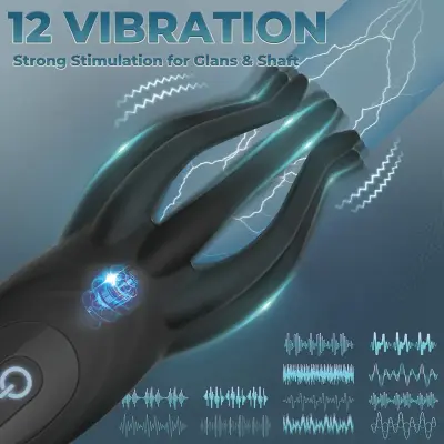 Male Masturbator Penis Vibrator with 12 Vibration Modes and 7 Electric Shock Modes, Penis Trainer with 8 Tentacle Beads, 360° Training Wrap Adult Male Female Toy