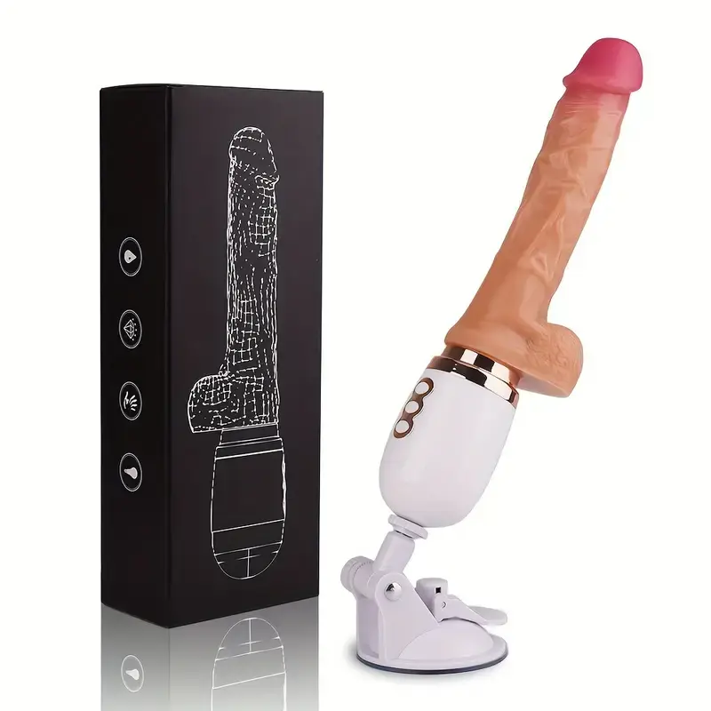 Heating Telescopic Thrusting Vibrating Dildo G-Spot Vibrator, Automatic HandsFree 3D Realistic Dildo Clit Anal Vagina Stimulator with Suction Cup Base Sex Machine