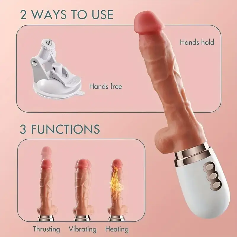 Heating Telescopic Thrusting Vibrating Dildo G-Spot Vibrator, Automatic HandsFree 3D Realistic Dildo Clit Anal Vagina Stimulator with Suction Cup Base Sex Machine