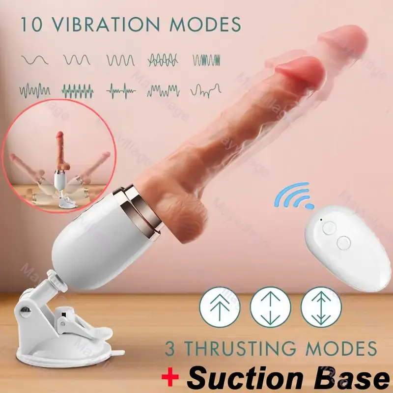 Heating Telescopic Thrusting Vibrating Dildo G-Spot Vibrator, Automatic HandsFree 3D Realistic Dildo Clit Anal Vagina Stimulator with Suction Cup Base Sex Machine