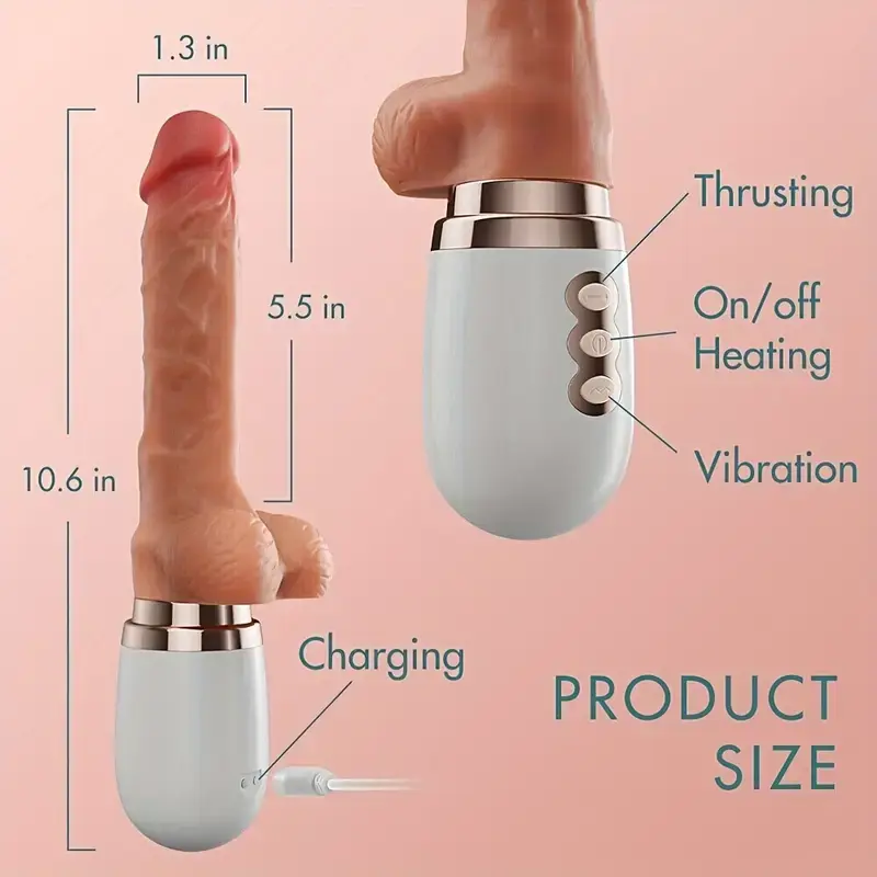 Heating Telescopic Thrusting Vibrating Dildo G-Spot Vibrator, Automatic HandsFree 3D Realistic Dildo Clit Anal Vagina Stimulator with Suction Cup Base Sex Machine
