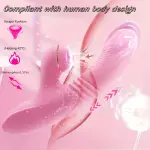 Dual Motor Heated G-Spot Suction Vibrator, Telescopic Clitoris Sucking Dildo with Nipple Stimulator, Rechargeable Lithium Battery Powered, Skin-Friendly Adult for Female Pleasure