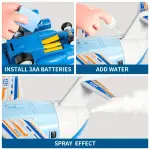 Interactive Blue Transport Spray Airplane Toy with 10 Vehicles | Large Role-Play Construction Vehicle Carrier for Kids Ages 3-7, Develops Motor Skills & Creativity