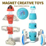 DIY Magnetic Robot Building Toy for Kids 3-5, 33pcs STEM Stacking Playset with Storage Box, Rocket Robot Creative Kit, Magnet Toys Gift for 3+ Years Old Boys & Girls